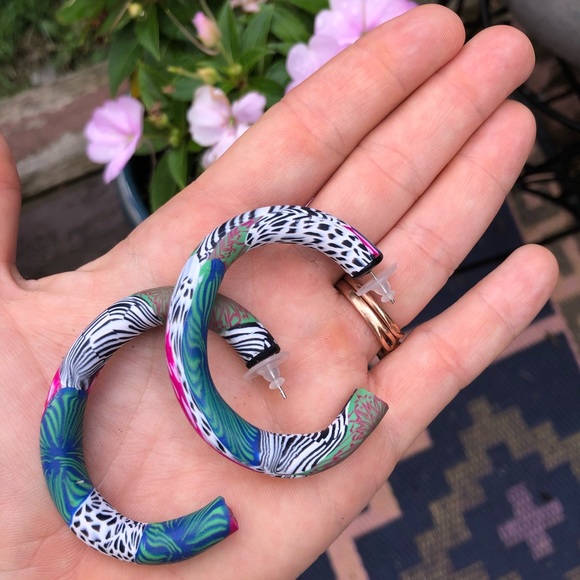 Handmade Polymer Clay Hoops Earrings - Picture 4 of 4